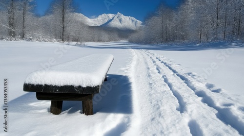 Wallpaper Mural Snowy winter scene with park bench Torontodigital.ca