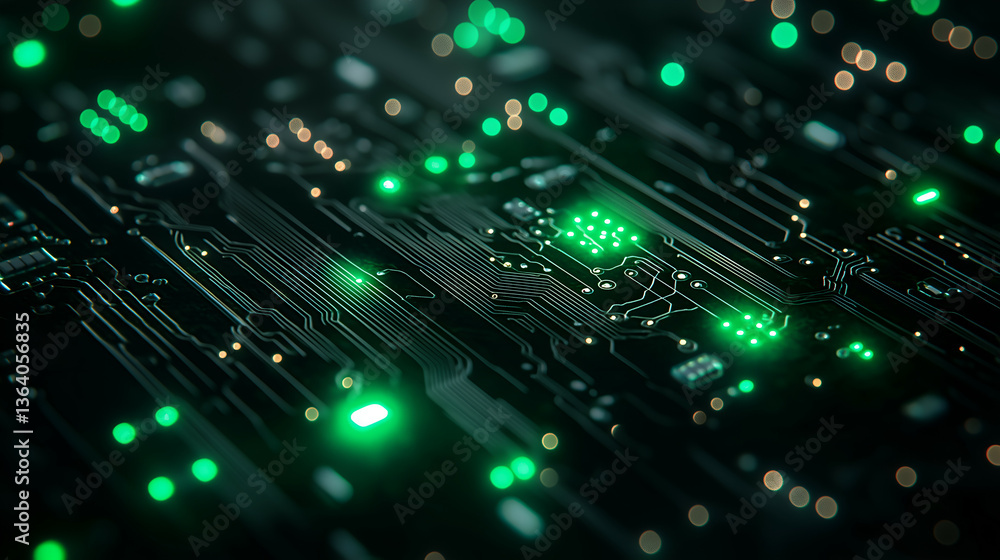 Futuristic Digital Circuit Background: Green Technology Innovation with High-Tech Microchip Networks Futuristic Digital Circuit Background: Green Technology Innovation with High-Tech Microchip Networks