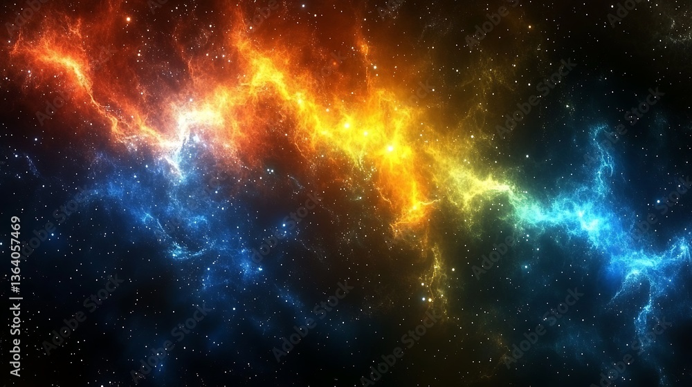 Fototapeta premium Fiery, cosmic nebula with blue and orange hues.