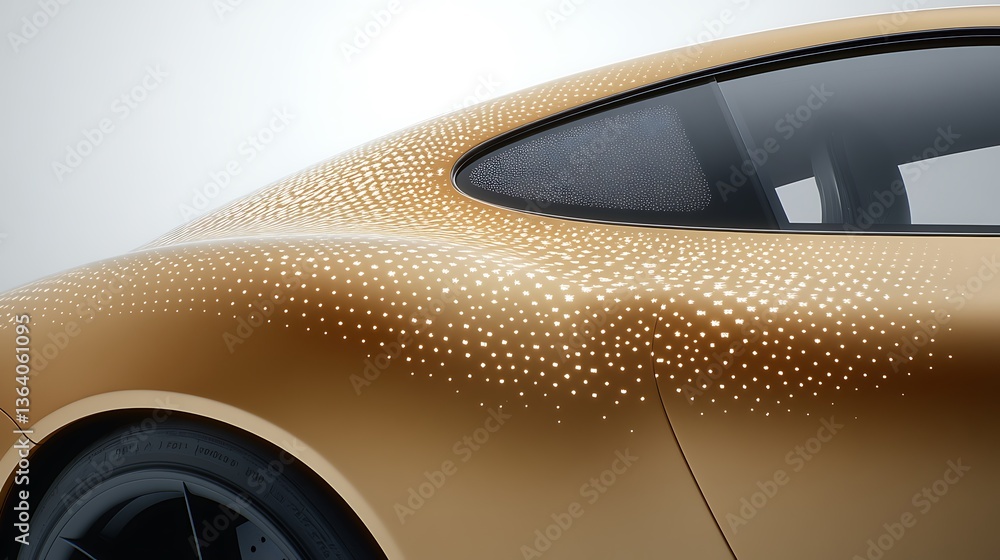 Fototapeta premium Golden car's rear quarter panel with light pattern.