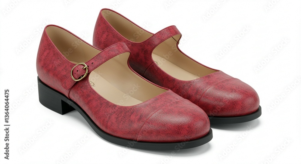 Stylish Red Mary Jane Shoes Low Heel Women s Footwear Buckle Detail Close up Studio Shot Stylish Red Mary Jane Shoes Low Heel Women s Footwear Buckle Detail Close up Studio Shot