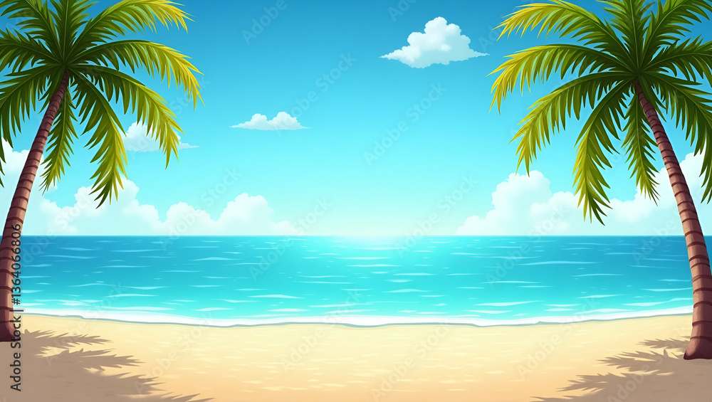 Obraz premium Tropical Beach Background: Creative Flat Design for Summer Travel Ads