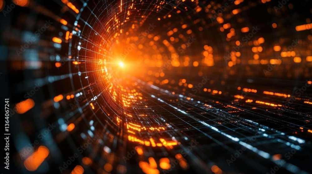 Digital Data Stream Futuristic Tunnel Network Digital Data Stream Futuristic Tunnel Network