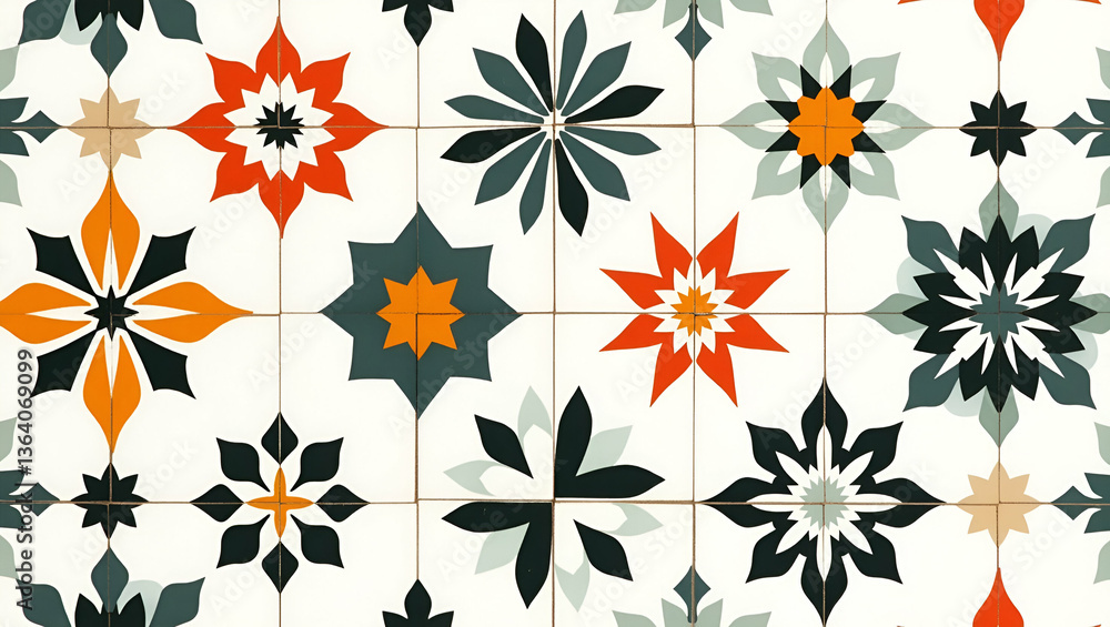 Craft Contemporary Tile Patterns: Global Cultural Elements with Bold Colors on Crisp White Backdrop for Striking Seamless Design in Photo Stock Concept Craft Contemporary Tile Patterns: Global Cultural Elements with Bold Colors on Crisp White Backdrop for Striking Seamless Design in Photo Stock Concept
