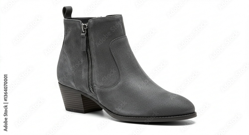 Stylish Grey Suede Ankle Boots with Side Zip Low Block Heel Women s Footwear Stylish Grey Suede Ankle Boots with Side Zip Low Block Heel Women s Footwear