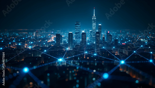 Wallpaper Mural Stunning Cityscape at Night: Capturing Urban Digital Infrastructure and Modern Connectivity with Network Connections in Night Photography - Perfect for Photo Stock with Space for Text Torontodigital.ca