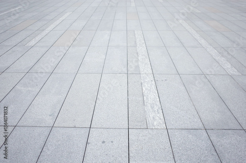 Obraz na płótnie Grey brick stone street road. Light sidewalk, pavement texture. Granite outdoor tiled floor. w salonie