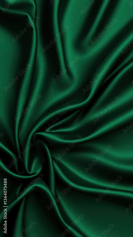 Fototapeta premium Black green silk satin background. Copy space for text or product. Wavy soft folds on shiny fabric. Luxurious dark green background. Christmas. Anniversary. Black Friday. Web banner.