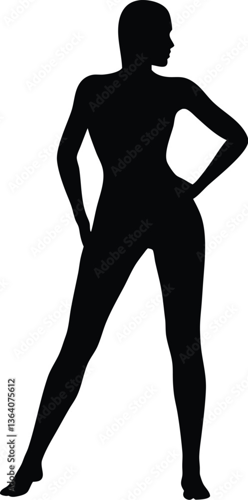 Silhouette of a Confident Woman: A sleek silhouette of a poised woman confidently posing with hands on hip, capturing the essence of elegance and empowerment. Silhouette of a Confident Woman: A sleek silhouette of a poised woman confidently posing with hands on hip, capturing the essence of elegance and empowerment.