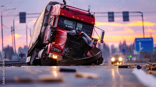 Incident involving a rolled-over semi-truck needing recovery.