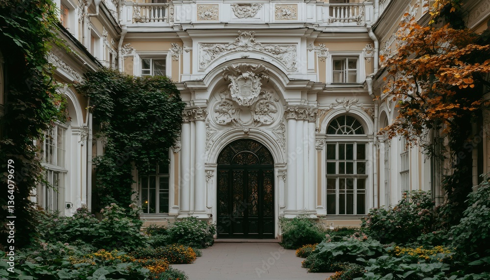 Fototapeta premium Ornate building, courtyard garden
