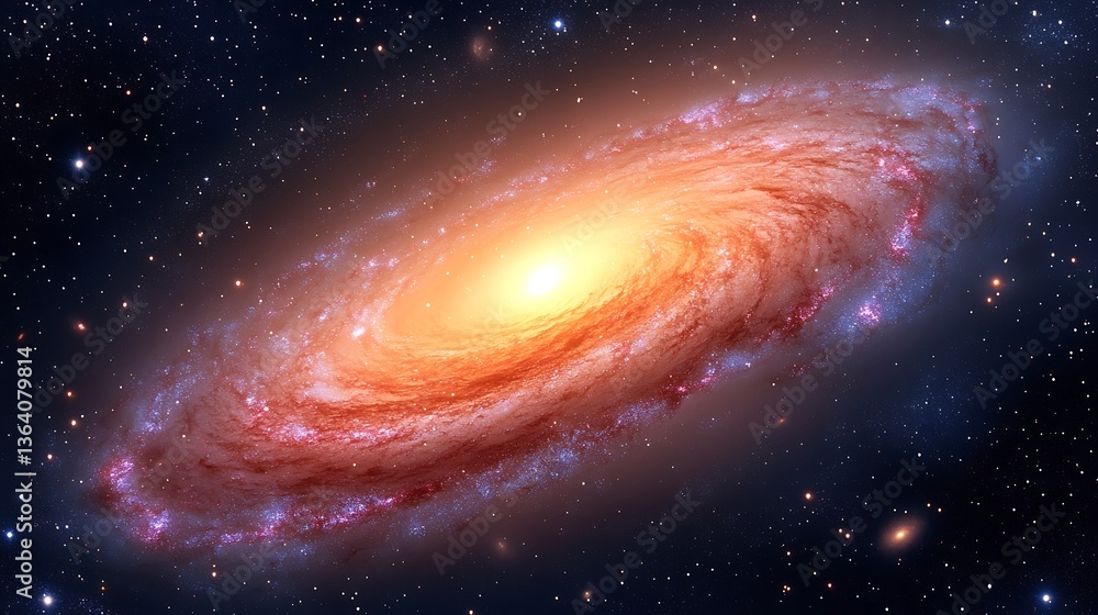 Naklejka premium Spiral galaxy with bright core in deep space.
