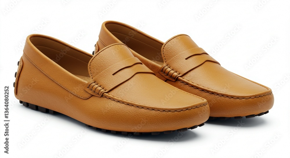 Naklejka premium Stylish Tan Leather Men s Penny Loafers Comfortable Driving Shoes Casual Footwear