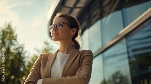 Confident Businesswoman Cityscape Success of excellence in splendor beyond compare with grace