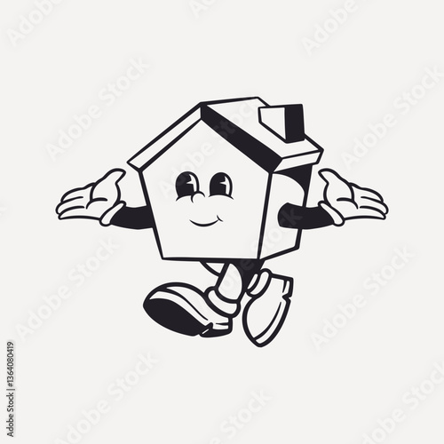 House character, retro line illustration vector