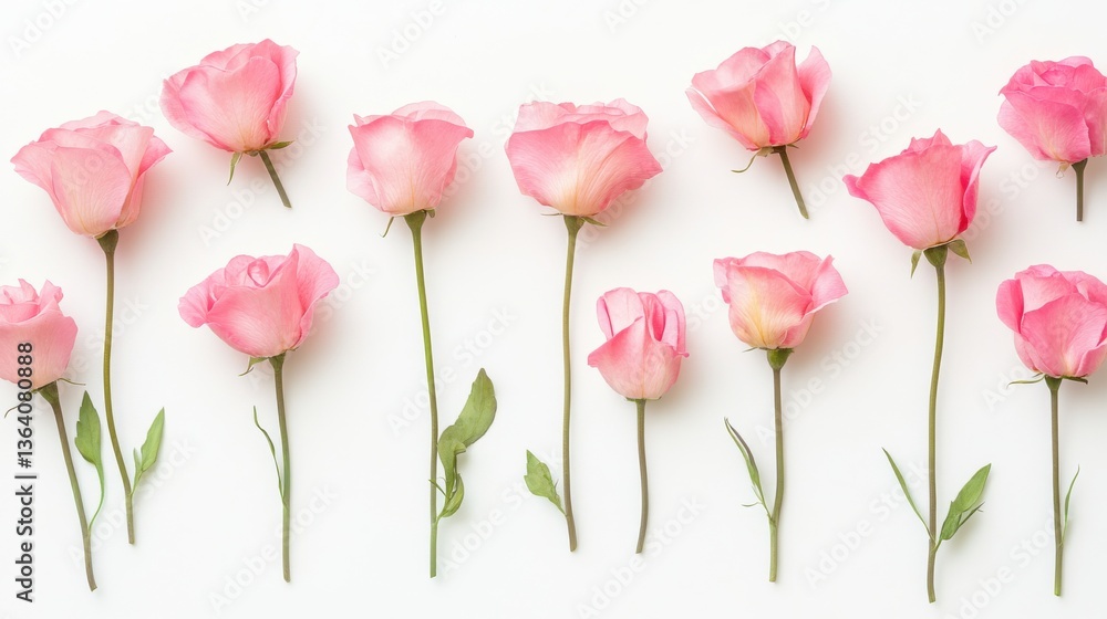 Beautiful Pink Roses On White Background For Floral Decor Beautiful Pink Roses On White Background For Floral Decor