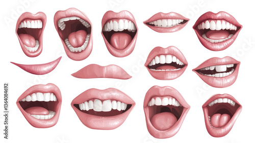 Various mouth expressions showcasing emotions and actions, ideal for illustrating communication and human interaction