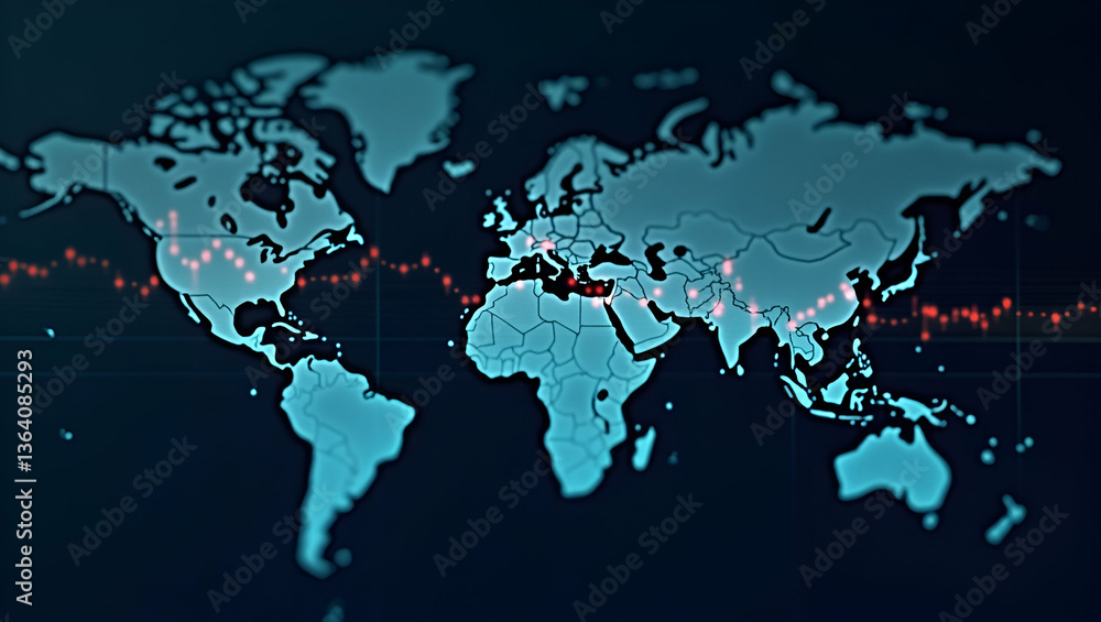 Fototapeta premium Global Financial Market Analytics Graph on World Map with Stock Markets & Traders Dashboard Vector
