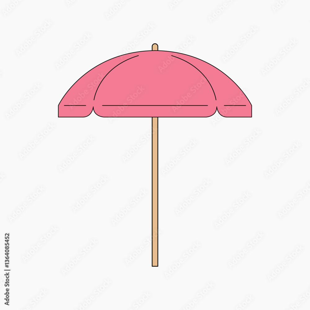 Pink beach umbrella, flat collage element vector Pink beach umbrella, flat collage element vector