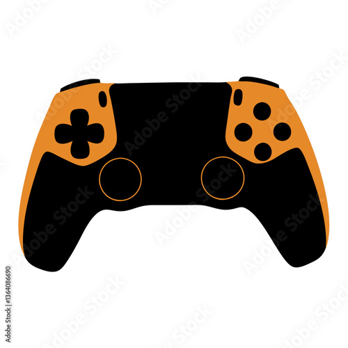 An orange and black video game controller ready for action, inviting players to a world of digital adventures in a bold graphic style.