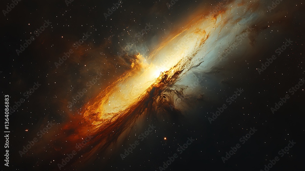 Fototapeta premium Cosmic nebula with vibrant orange and blue hues.