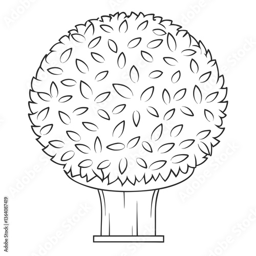 A lush, round topiary tree, a symbol of nature's gentle beauty and carefully cultivated growth, depicted in a simple line drawing style with a thick, sturdy trunk.
