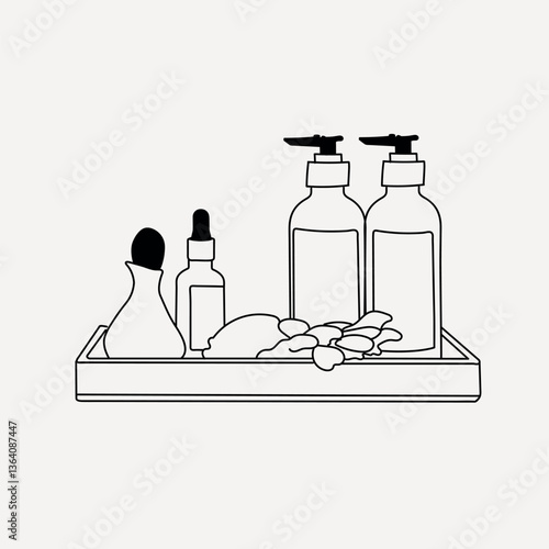 Bathroom amenities line art illustration vector