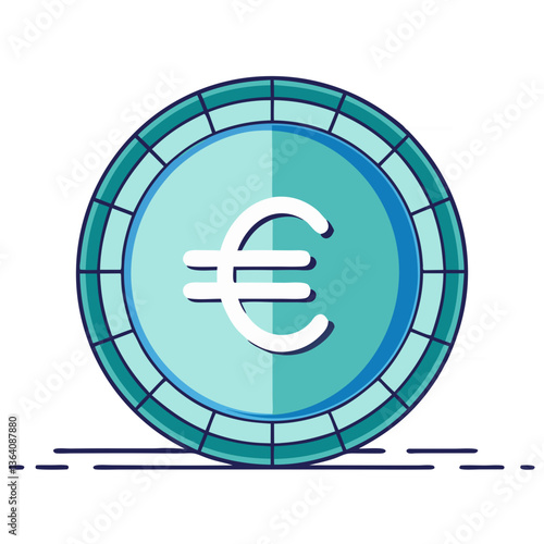 A stylized euro coin design, a symbol of European currency and financial stability, showcasing teal and blue tones with clean lines.