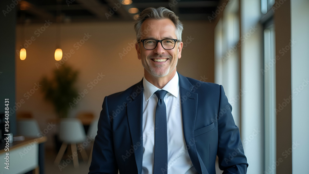 Fototapeta premium Elegant Business Portrait: Confident CEO in Stylish Office Attire