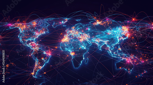 Global cyber threat map showcasing hacking activity and data flow