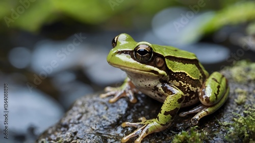 Boreal Chorus Frog Perched on Twig with Misty Forest Background