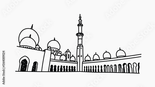 Sheikh Zayed Grand Mosque hand drawn illustration vector
