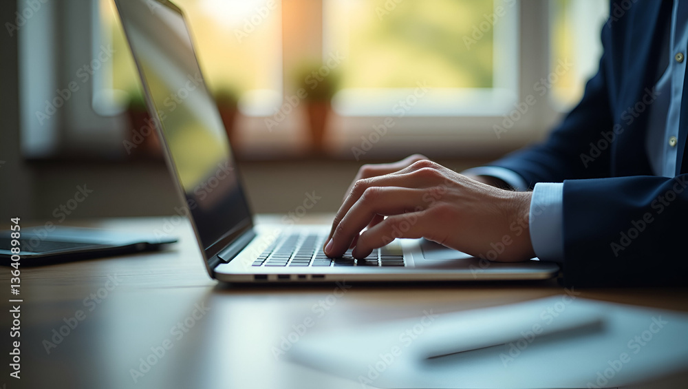 Flat Man Working from Home: Touchpad Laptop Illustration for Remote Work Productivity Flat Man Working from Home: Touchpad Laptop Illustration for Remote Work Productivity