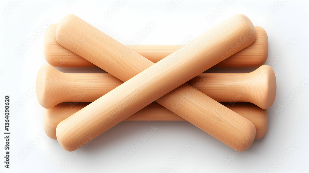 Four Light Beige Wooden Sticks Crossed on White Background Four Light Beige Wooden Sticks Crossed on White Background