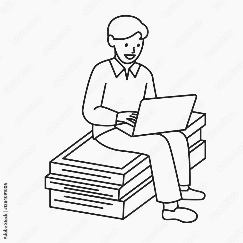 Man employee working on laptop in relaxing workspace vector Man employee working on laptop in relaxing workspace vector