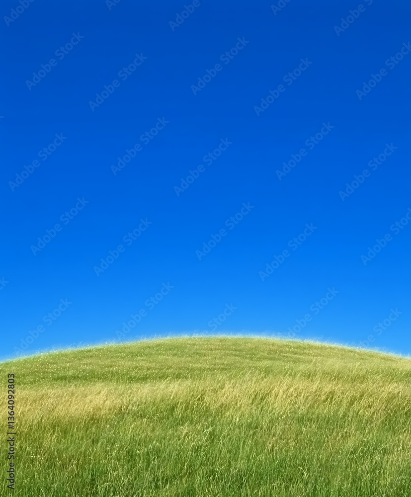 A vibrant blue sky above a grassy green rolling landscape A vibrant blue sky above a grassy green rolling landscape