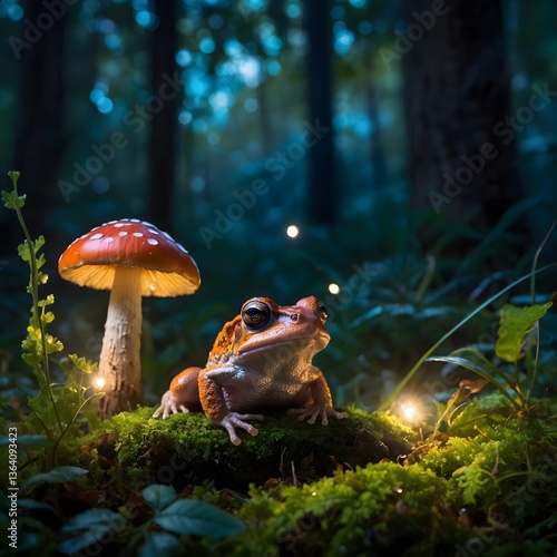 Oak Toad Camouflaged in Woodland Underbrush Beneath Towering Oak Trees
