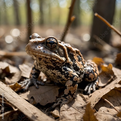 Oak Toad by Pond Under Moonlight with Fireflies