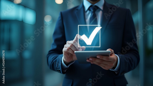 Wallpaper Mural Flat Businessman Using Tablet for Paperless Quality Assurance in ERP Management Torontodigital.ca