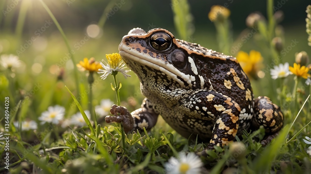 Obraz premium Oak Toad Jumping Between Mossy Rocks in Lush Forest