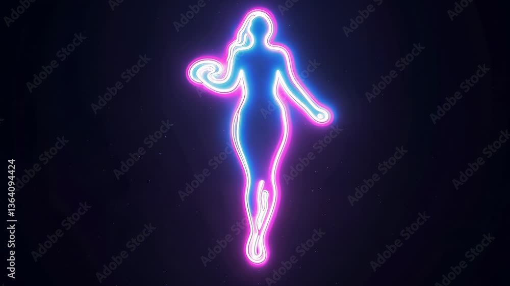 Glowing Female Figure, Neon Light, Dark Background Glowing Female Figure, Neon Light, Dark Background