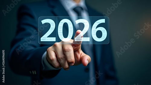 Wallpaper Mural Happy New Year 2026 Hand touch on a virtual screen 2026 New Goals Plans and numbers for Next Year Businessman touching future growth year 2026 to 2026 Planning opportunity business strategy. concept a Torontodigital.ca
