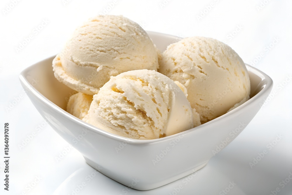Creamy Vanilla Ice Cream Scoops in a White Bowl Refreshing Summer Treat Creamy Vanilla Ice Cream Scoops in a White Bowl Refreshing Summer Treat