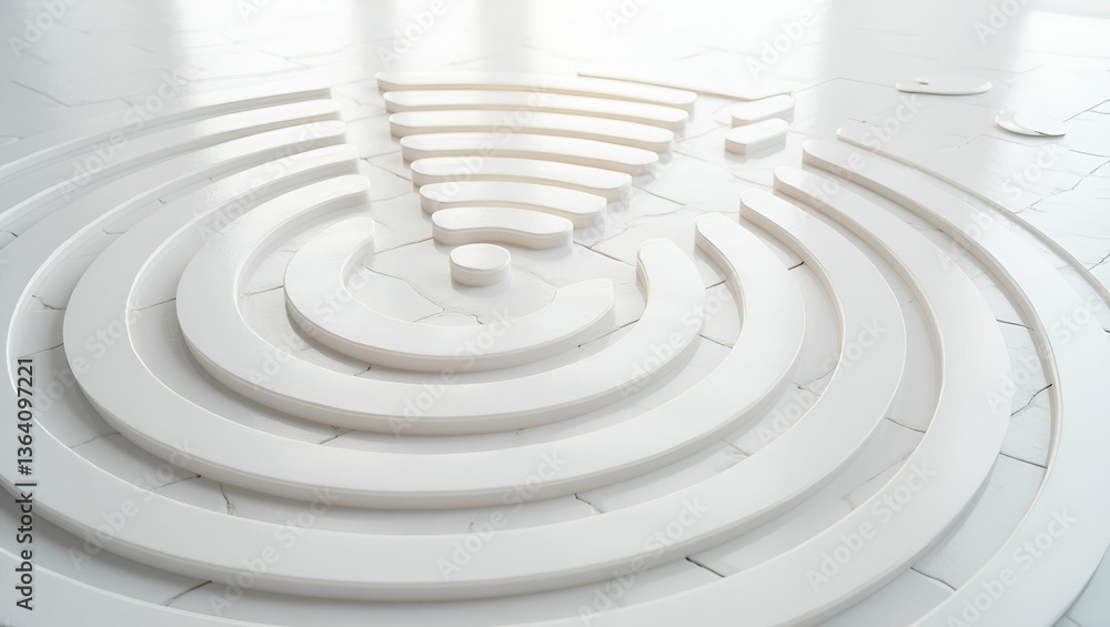 Obraz premium Flat Layer Concentric Circuit Arcs on Minimal White Tile: Bold Metallic Lines & Radial Microchip Forms for a Clean, Complex Look in Corporate Communication - Cute Vector Illustration for Smart Busines