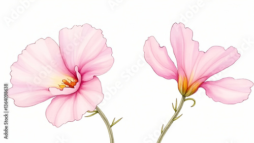 Stunning Pink Sweet Pea Flowers in Watercolor: Delicate Blossoms & Vibrant Colors for Floral Designs, Decorations, and Stock Photos with Space for Customization