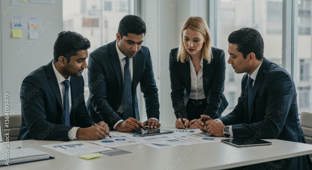 Business professionals analyzing financial data in a modern office setting for corporate strategy planning Business professionals analyzing financial data in a modern office setting for corporate strategy planning