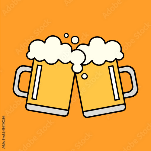 Cheering beer mugs, beverage line art collage element vector