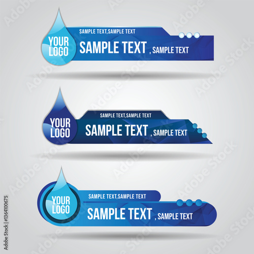 Lower third blue eco nature drop water design template modern contemporary. Set of banners bar screen broadcast bar name. Collection of lower third for video editing on transparent background.