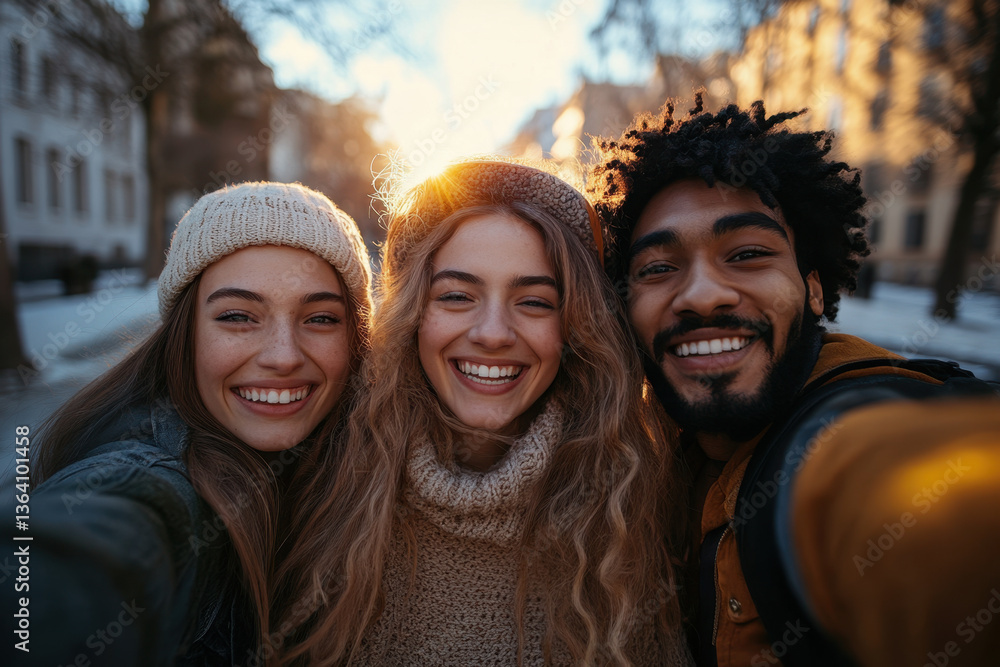 Three friends taking a selfie together on a sunny beach, smiling and posing with sunglasses, palm trees in the background. Three friends taking a selfie together on a sunny beach, smiling and posing with sunglasses, palm trees in the background.