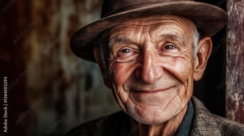 Intimate portrait capturing the warmth and character of a senior man's face Intimate portrait capturing the warmth and character of a senior man's face